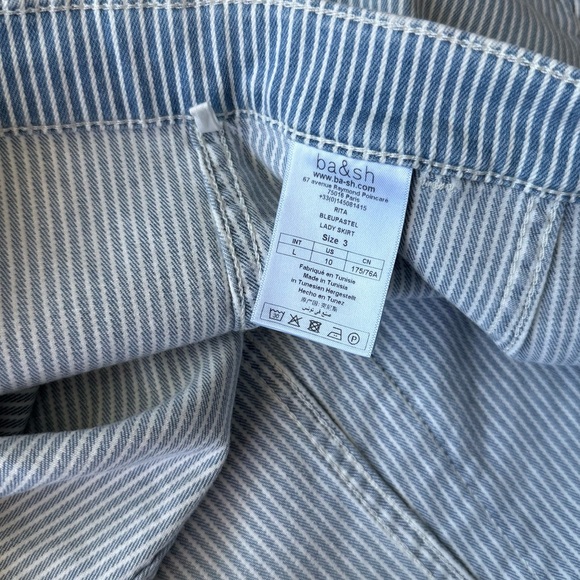 BA&ASH Blue White Stripe Button Front Cotton Skirt Size 10 - Picture 5 of 8